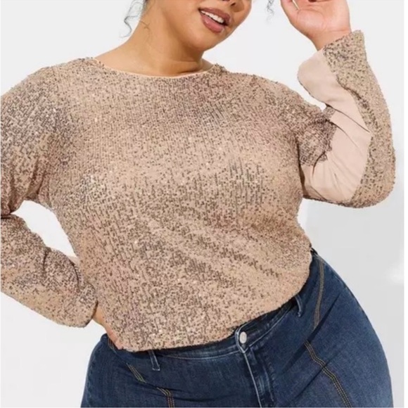 torrid Tops - Torrid Gold Sequin Long Sleeve Lined Blouse